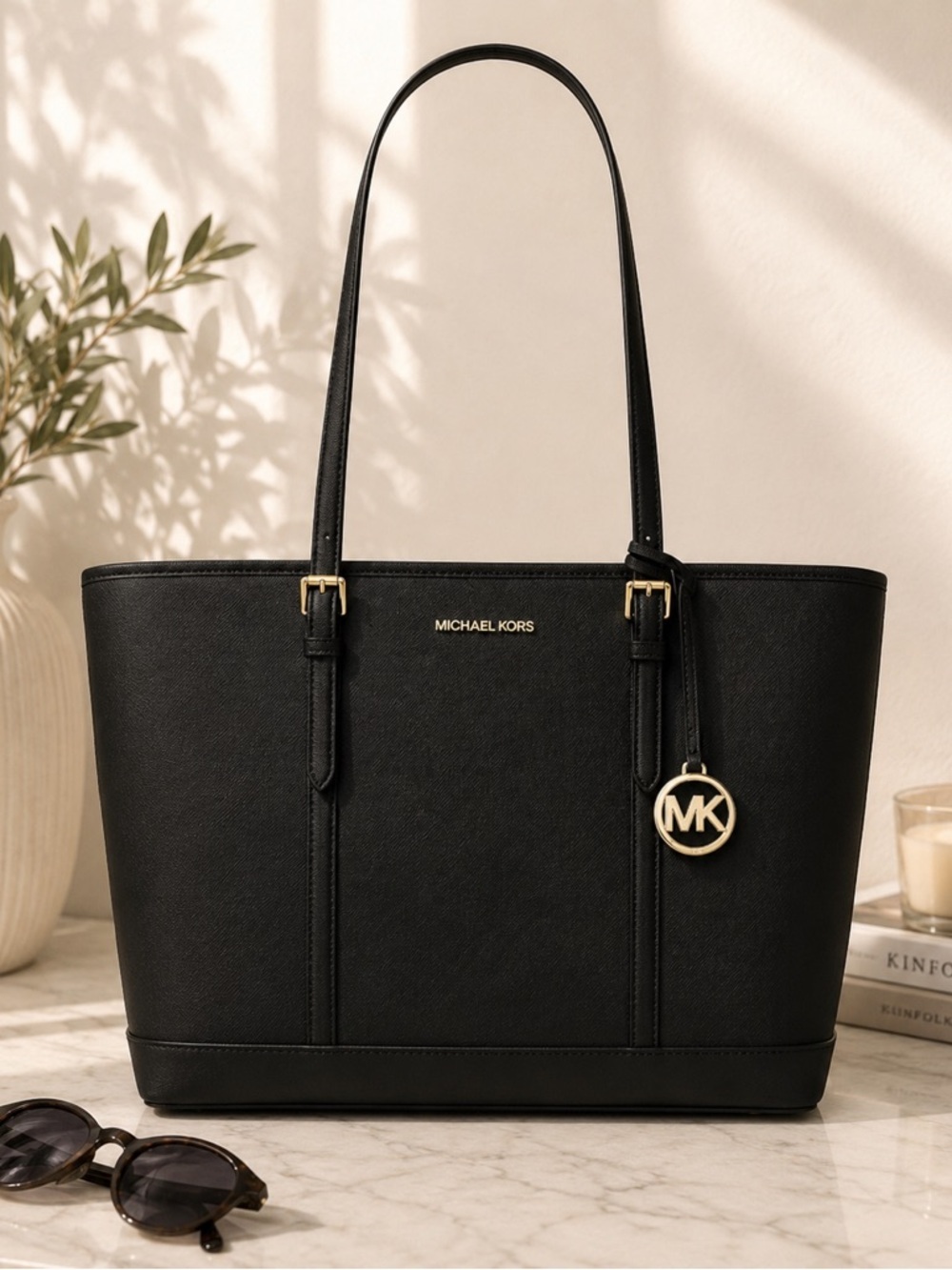 Michael Kors Black Jet Set Structured Tote Shoulder Bag